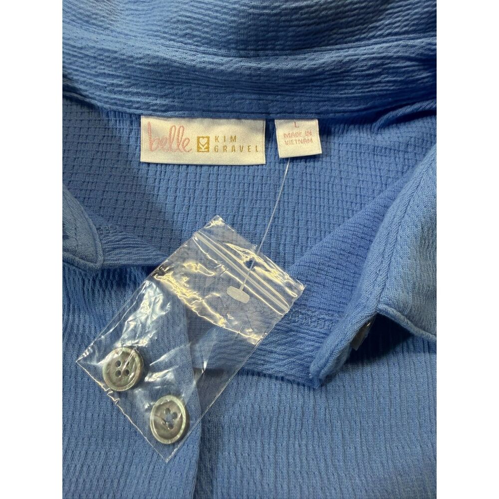Belle by Kim Gravel 2 Piece Set Women L Blue Button Shirt Wide Leg Pants Travel - Picture 6 of 15